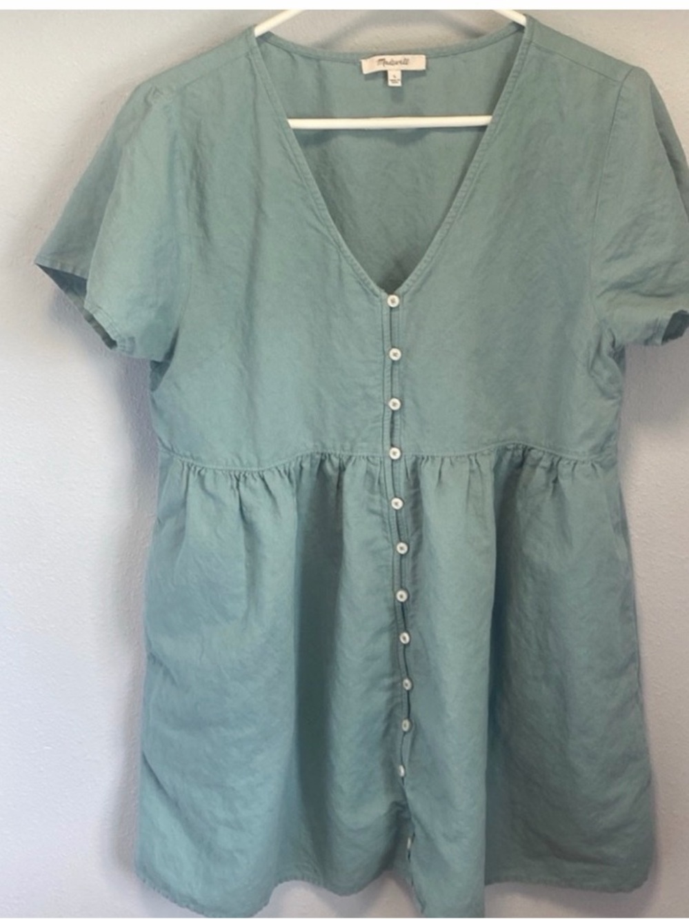 Madewell V-Neck Button Front Short Sleeve Dress Blue xl Alexandra button front - Picture 2 of 5